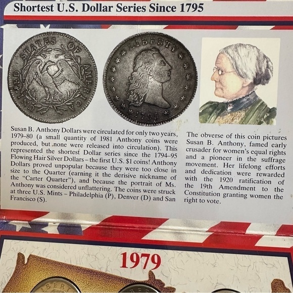 1979–1980 Susan B. Anthony Dollar Set – Uncirculated P/D/S (6 Coins) in Display - Picture 9 of 16